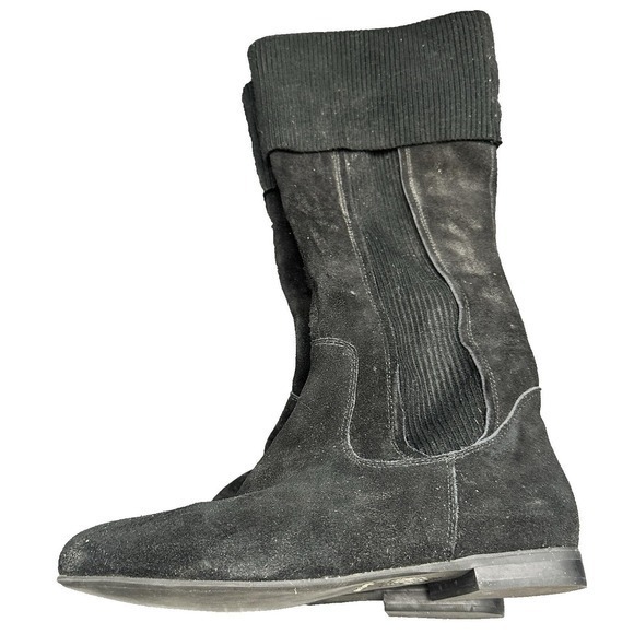 The Unbranded Brand Shoes - Y2K Voodoo Suede Leather Sweater Knit Black Knee High Boots Sz 8.5